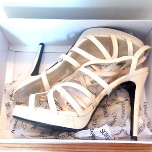 LIKE NEW!! Cream Caparros Glittered Strappy Heels Size 10 Shoes NEVER WORN